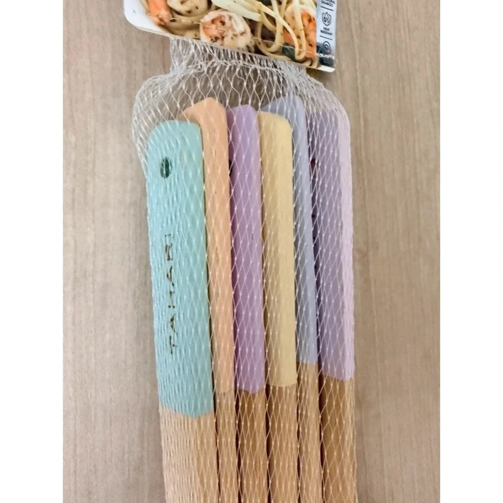 Tahari Home Set of 6 Bamboo Kitchen Tools Pastel Multi Colored Handles NWT - Picture 3 of 5